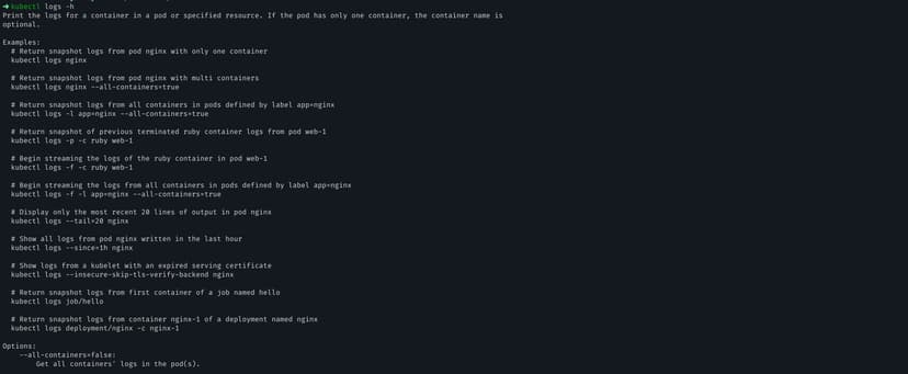 Kubectl logs command to view pod logs